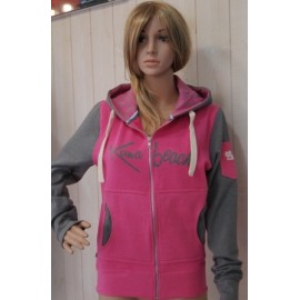 KanaBeach Print and Embroidery Gray Fushia Women's Zip Hoodie