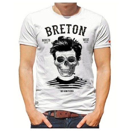 Tee Shirt Homme Stered Breton Bev Atav Blanc