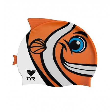 SILICONE Kids Swimming Cap TYR Charactyr Happy Fish Cap Orange