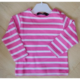 Baby Long-Sleeved Sailor Shirt Papylou MARINE Fuchsia Striped White