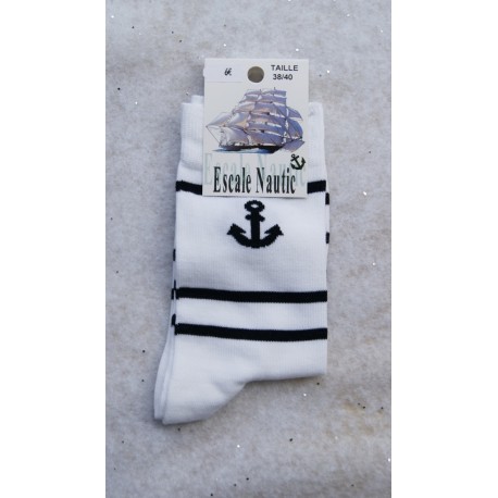 Chaussettes Escale Nautic Chaussmer Blanc Marine