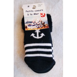 Chaussettes bébé Antidérapantes Papylou Ancre Rayé Marine