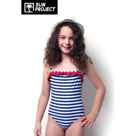 Swimsuit 1 Piece Child SUN PROJECT Scratches Navy Blue White