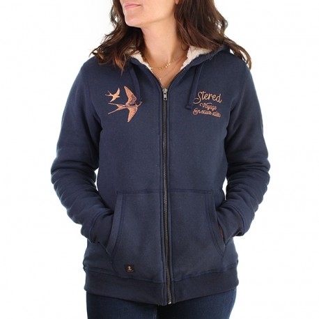 Sweat Doublé Sherpa Femme STERED Hirondelles Marine - Breizh Rider