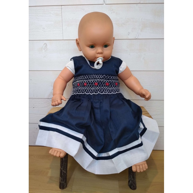 Robe Bebe A Smocks Artisanale Brode Main Marinette Bleu Blanc Rouge Breizh Rider Robe Bebe A Smocks Artisanale Brode Main Marinette Bleu Blanc Rouge Breizh Rider