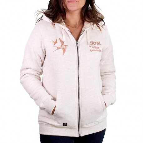 Sweat Doublé Sherpa Femme STERED Hirondelles Ecru Chiné