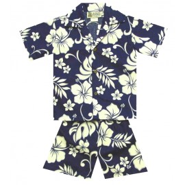 Junior Set Shirt and Short Aloha Republic Hibiscus Navy