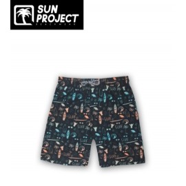 Kids Sun Project Surf Check Black Boardshort