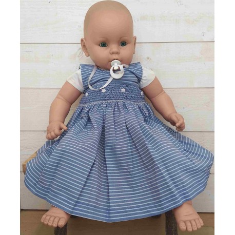 Hand-Embroidered Hand-Embroidered Baby Dress Ocean Stripe Blue