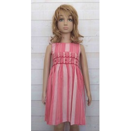 Hand-Embroidered Hand-Embroidered Child's Dress Aélya Striped Pink