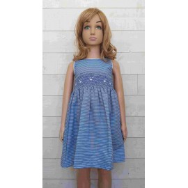 Hand-Embroidered Hand-Embroidered Childrens Dress Ocean Stripe Blue