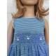 Robe Enfant à Smocks Artisanale Brodé Main Océane Rayé Bleu