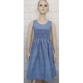 NAEL Hand Embroidered Handmade Smocked Junior Dress Blue with White Dots