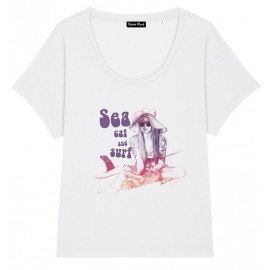 Tee Shirt Femme OCEAN PARK Sea Surf Cat Blanc