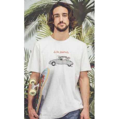 Tee Shirt Homme OCEAN PARK A La French Blanc Cassé Chiné