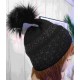 HIGHLANDS CROSS Roselyn Women's Beanie Fake Fur Pompon Black