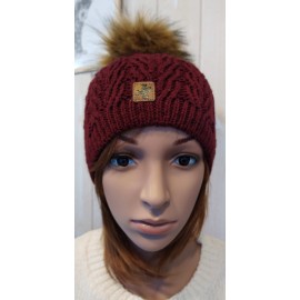 Bonnet Femme HIGHLANDS CROSS Roselyn 017 Pompon Fausse Fourrure Bordeaux