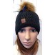 Bonnet Femme HIGHLANDS CROSS Roselyn 017 Pompon Fausse Fourrure Noir