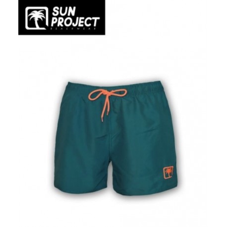 Boardshort Homme SUN PROJECT Vert Emeraude Cordon et Patch Rose fluo