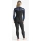 Combinaison C-Skins Femme Solace Back Zip 4/3mm Black Bluestone Tropical Cascade Blue