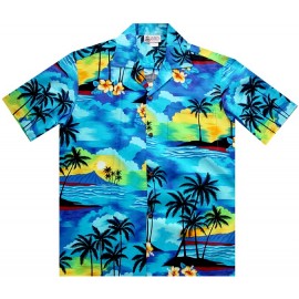 Republic Island Scene Blue Aloha Shirt