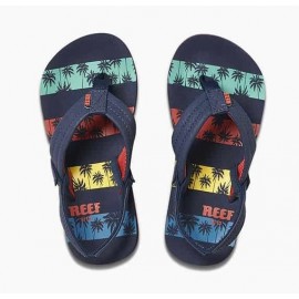 REEF Little Ahi Navy Palms Stripe Kids Flip Flop