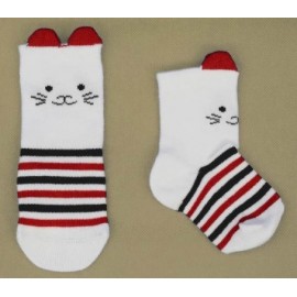 Chaussettes Bebé Papylou Chausschat Blanc Rayé Rouge et Noir