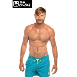 Boardshort Homme SUN PROJECT Vert Emeraude Cordon et Patch Jaune Fluo