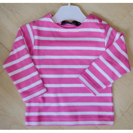 Junior Long-Sleeved Sailor Shirt PAPYLOU MARINE Fuchsia Striped White