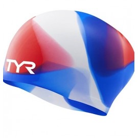 Junior TYR Tie Dye Red White Silicone Swimming Cap For Long Hair