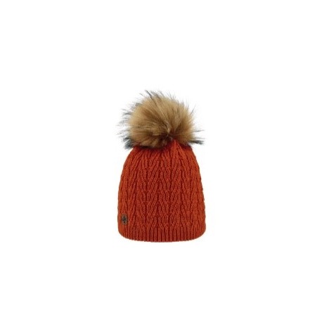 Bonnet Femme HIGHLANDS CROSS Roselyn 017 Pompon Fausse Fourrure Rouille