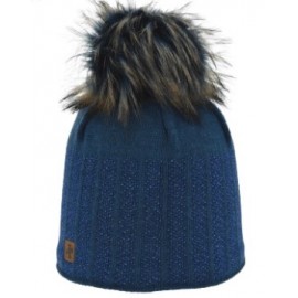 Bonnet Femme HIGHLANDS CROSS Roselyn 004 Pompon Fausse Fourrure Bleu