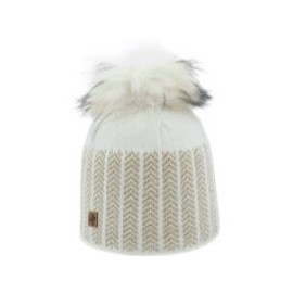 Bonnet Femme HIGHLANDS CROSS Roselyn 004 Pompon Fausse Fourrure Crème