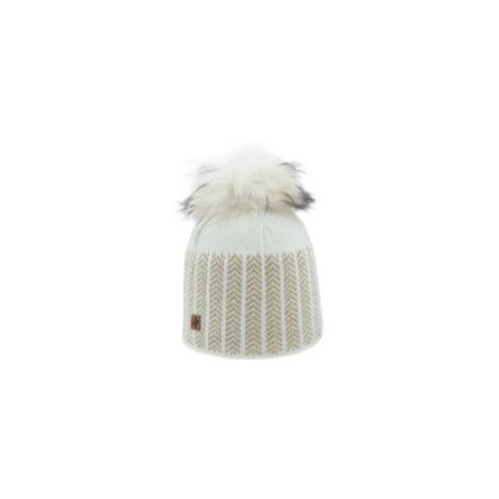 Bonnet Femme HIGHLANDS CROSS Roselyn 004 Pompon Fausse Fourrure Crème