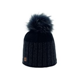 Bonnet Femme HIGHLANDS CROSS Roselyn 004 Pompon Fausse Fourrure Black