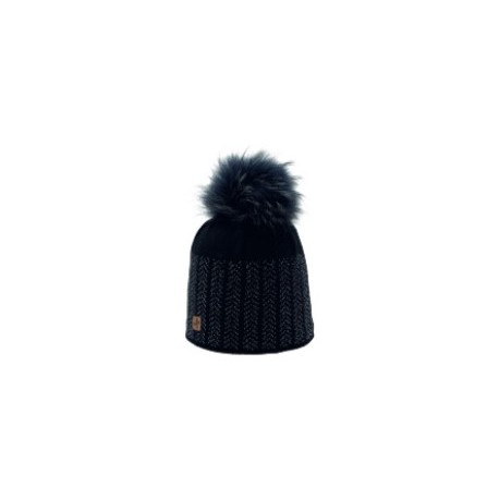 Bonnet Femme HIGHLANDS CROSS Roselyn 004 Pompon Fausse Fourrure Black