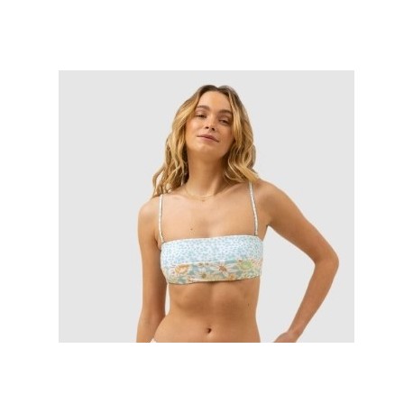 RHYTHM Paloma Floral Spliced Aqua Haze Bikini Top.