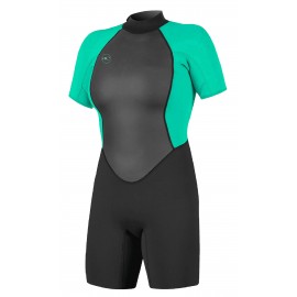 O'neill Women's Reactor 2 Back Zip 2/2mm Shorty Black Aqua