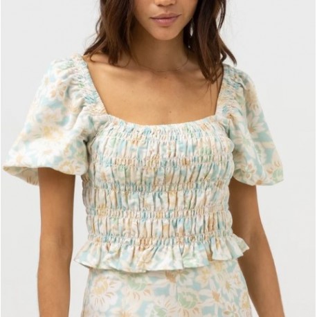 Haut Femme RHYTHM Paloma Floral Smocked Top Aqua Haze