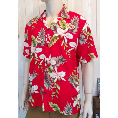 Hawaiian Shirt TWO PALMS Orchid Red