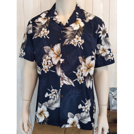 Hawaiian Shirt PACIFIC LEGEND Navy Monoii