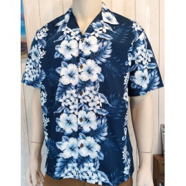 Hawaiian Shirt TWO PALMS Panel Navy