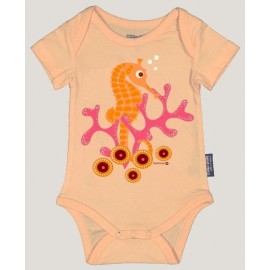 Baby bodysuit Rooster in Paste Seahorse Salmon