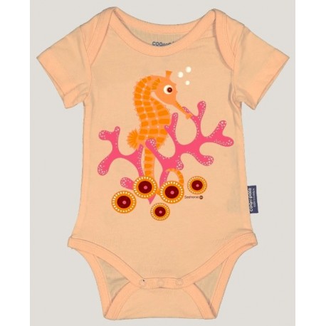Baby bodysuit Rooster in Paste Seahorse Salmon