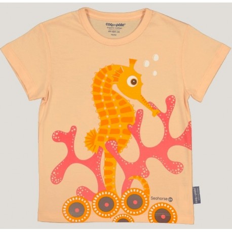 Children's T-Shirt Rooster in Paste Seahorse Salmon