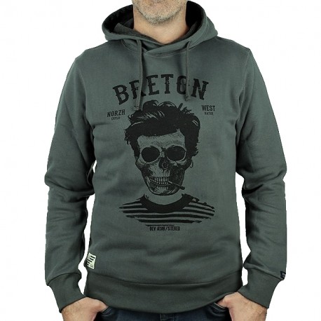 Sweat à Capuche Homme STERED Breton Bev Atav Kaki Urban Chic