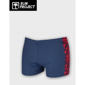 Maillot De Bain Boxer Homme SUN PROJECT Marine Bande Imprimé Tropical Rouge