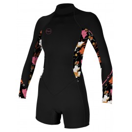 O'neill Women's Shorty Bahia Long Sleeve Back Zip 2/1mm Black Bluemchen