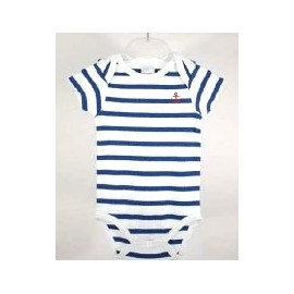 Papylou White and Bugatti Striped Short Sleeve Baby Bodysuit