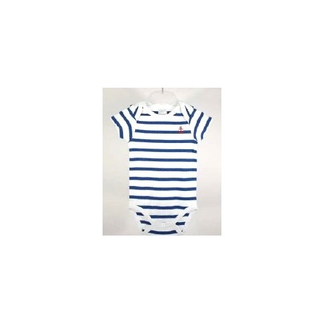 Papylou White and Bugatti Striped Short Sleeve Baby Bodysuit